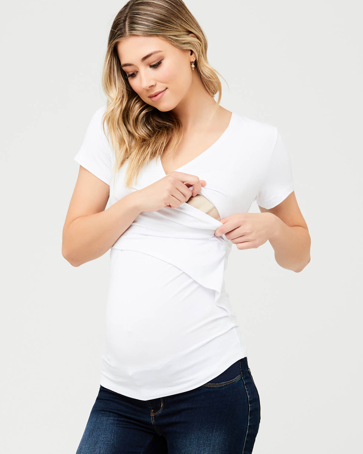 Ripe Maternity 'Embrace' Short Sleeve Nursing Tee - White