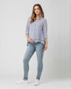 Layered Maternity Peplum Shirt - Navy / White