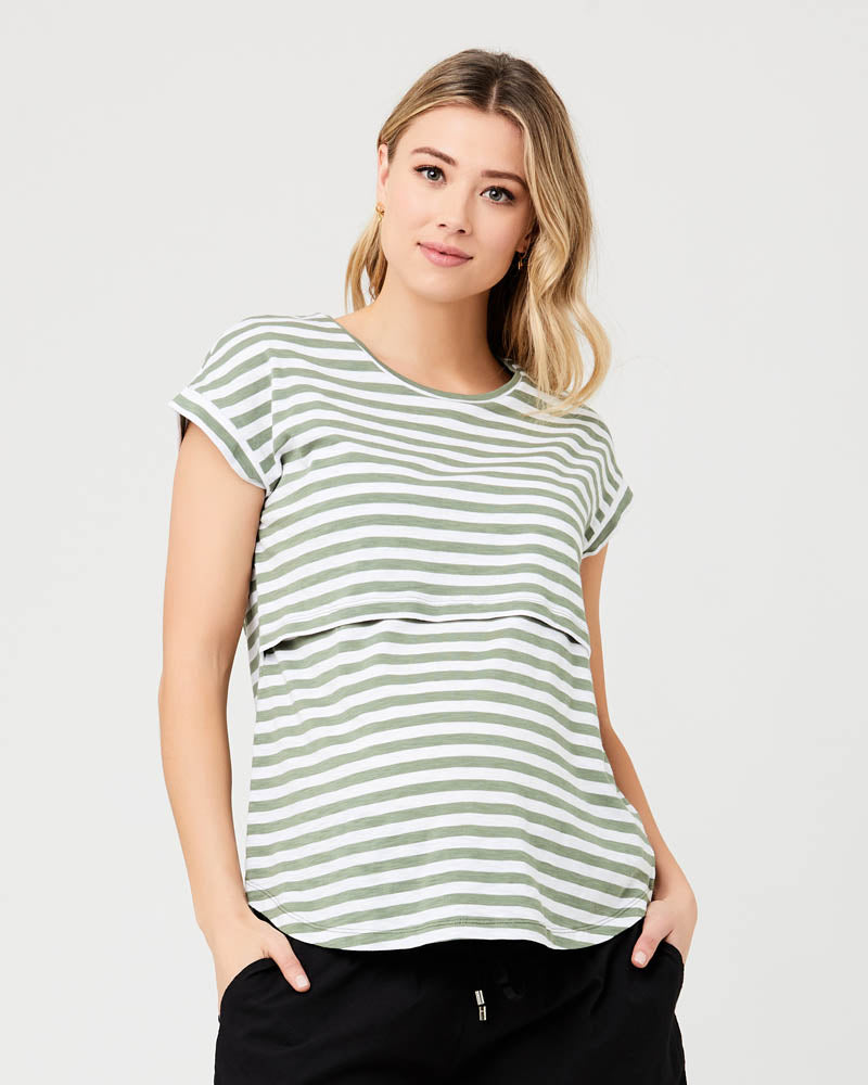 'Lionel' Nursing Tee - Moss/White