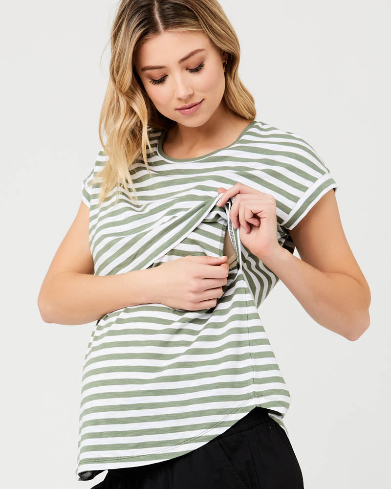'Lionel' Nursing Tee - Moss/White