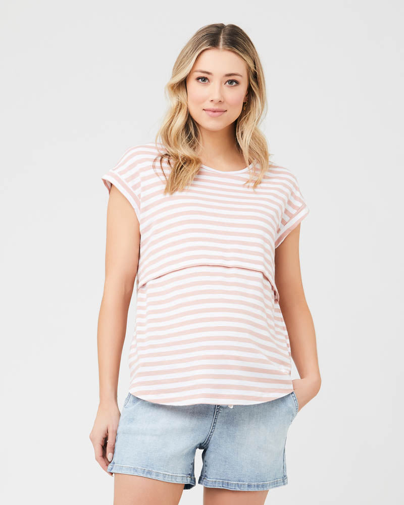 'Lionel' Nursing Tee - Dusty Pink/White