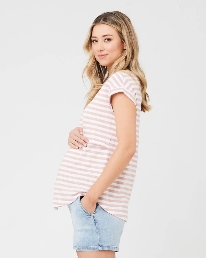 'Lionel' Nursing Tee - Dusty Pink/White