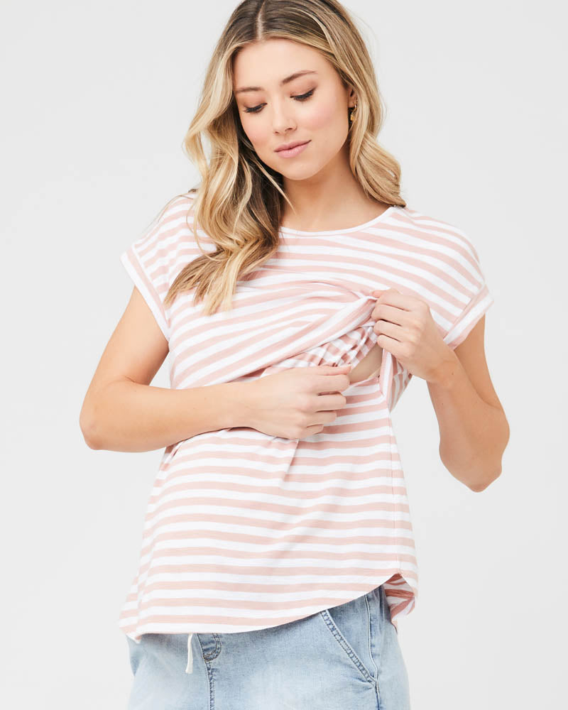 &#39;Lionel&#39; Nursing Tee - Dusty Pink/White