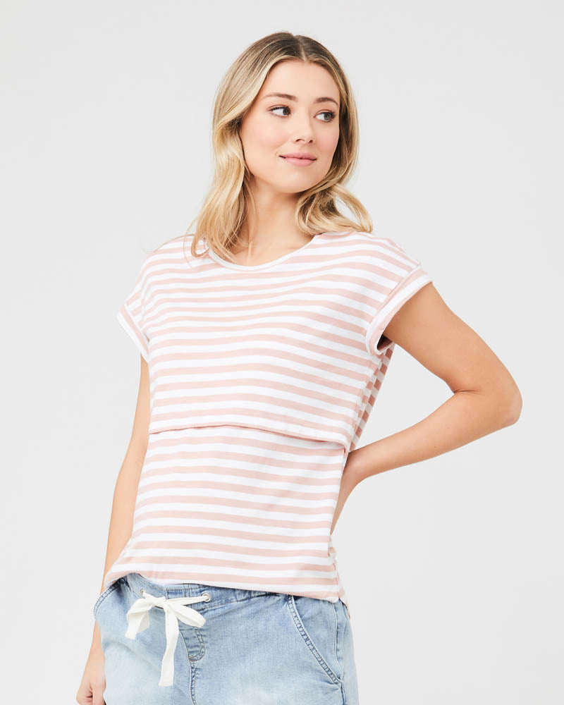&#39;Lionel&#39; Nursing Tee - Dusty Pink/White