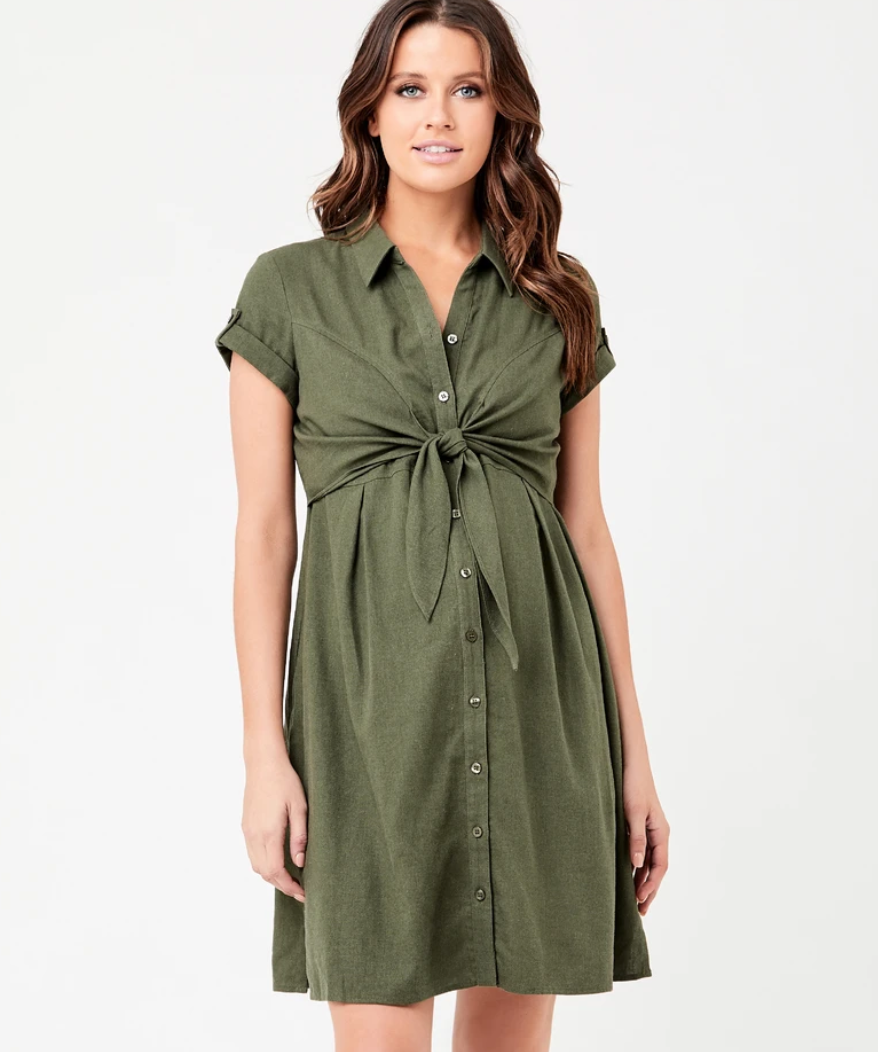 'Colette' Tie-Up Maternity Dress - Olive Green