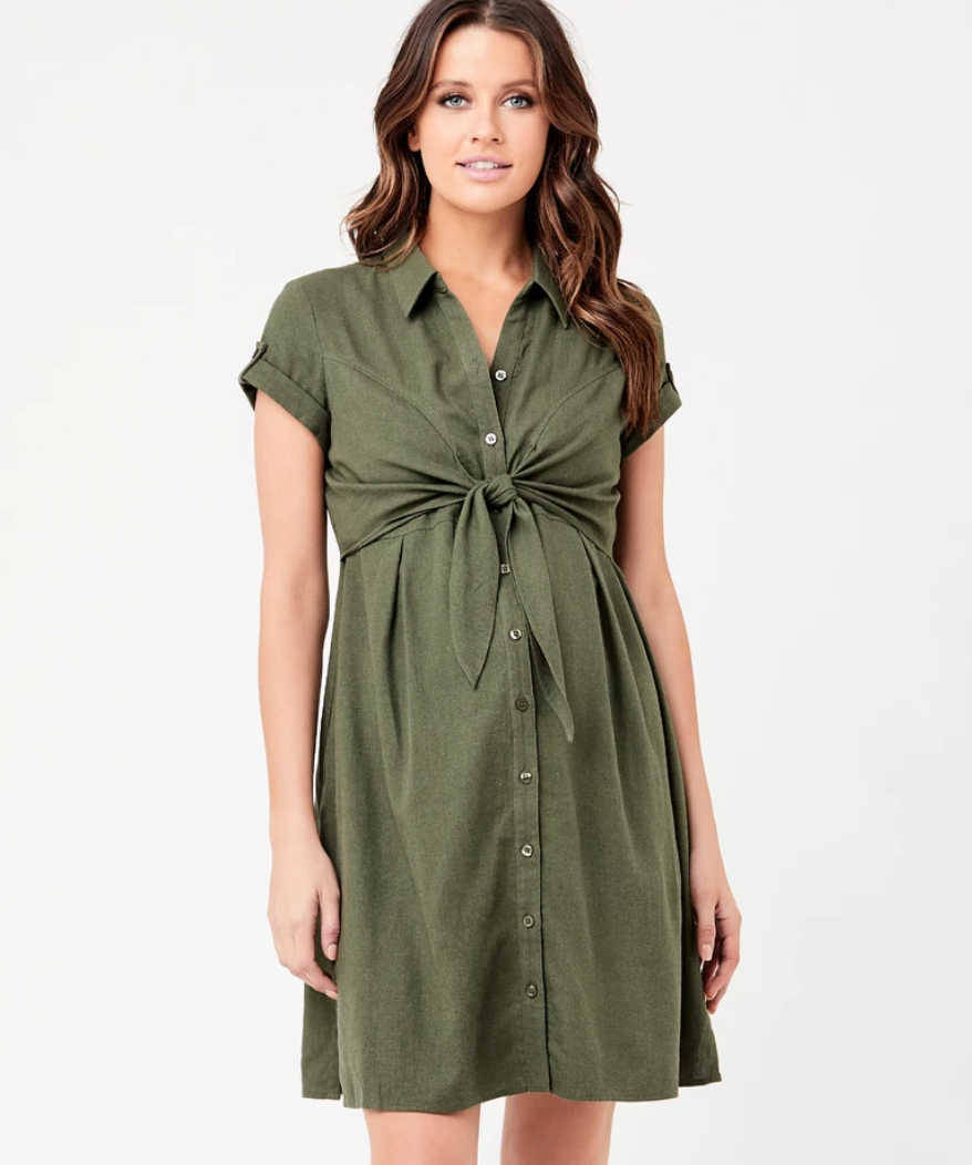 Ripe Maternity 'Colette' Tie Up Dress - Olive