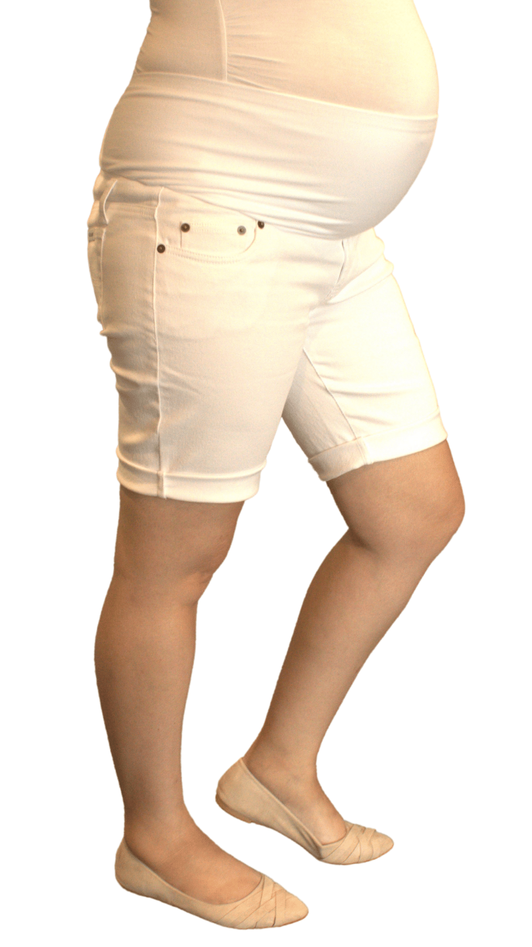 Szabo Maternity Cotton Knee Shorts - Raw Edge White