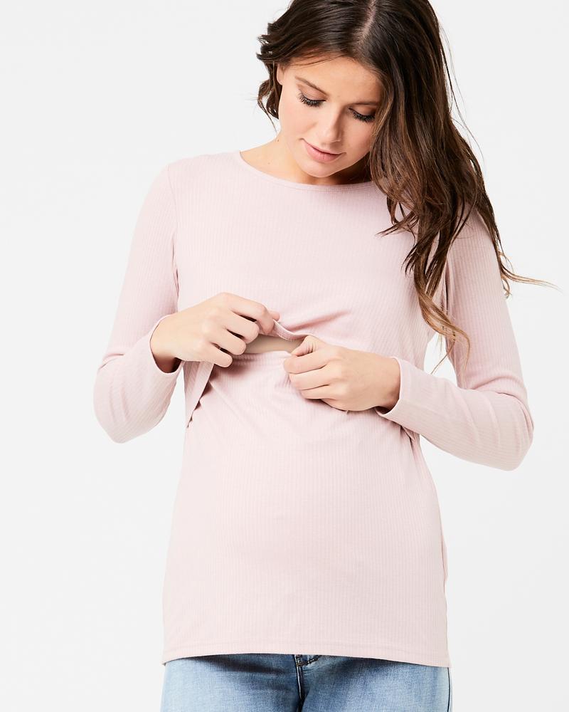 &#39;Tessa&#39; Rib Nursing Top - Dusty Pink