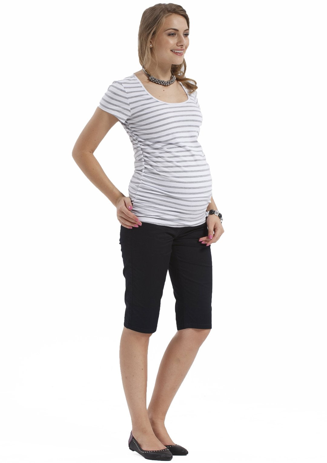 Maternity Cotton Knee Shorts - Black