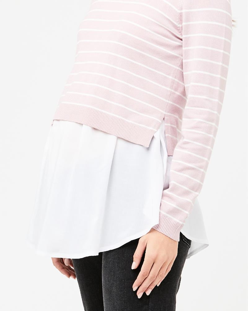 &#39;Sia&#39; Nursing Knit - Dusty Pink / White