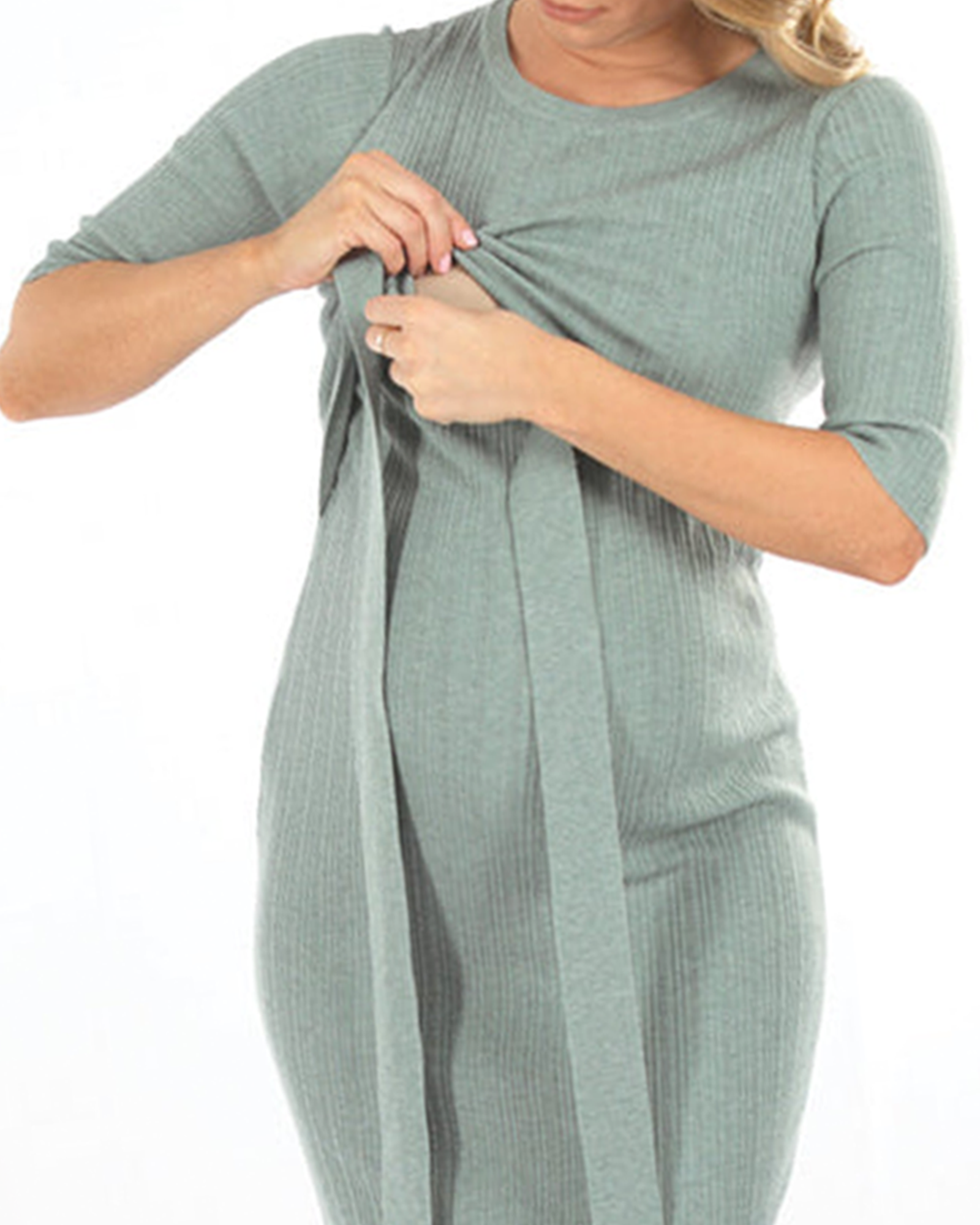 &#39;Annabella&#39; Nursing Knit Dress - Sage Green