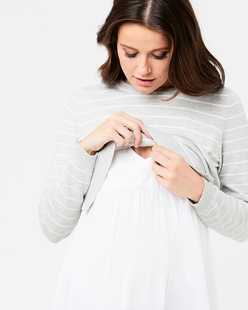'Sia' Nursing Knit - Silver Marle / White