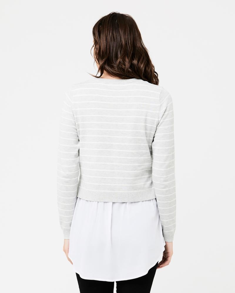 &#39;Sia&#39; Nursing Knit - Silver Marle / White
