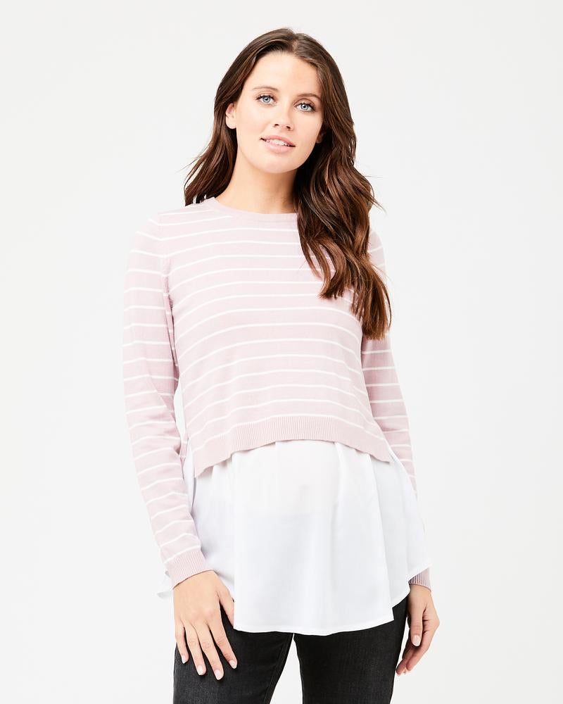 'Sia' Nursing Knit - Dusty Pink / White