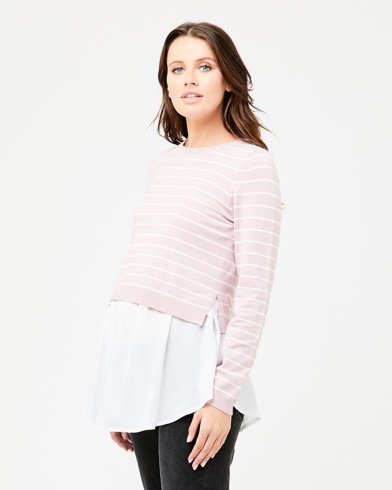 &#39;Sia&#39; Nursing Knit - Dusty Pink / White