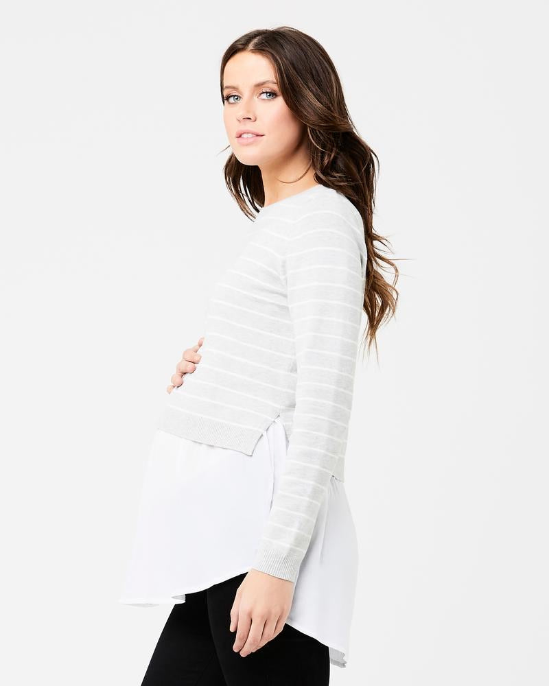 &#39;Sia&#39; Nursing Knit - Silver Marle / White