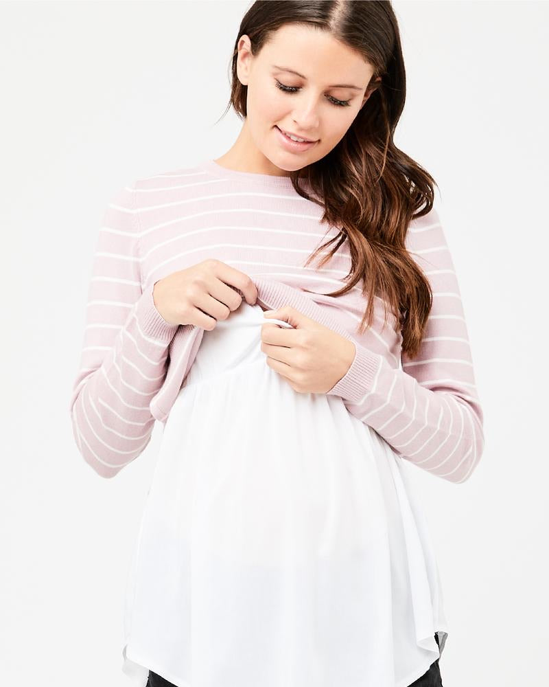'Sia' Nursing Knit - Dusty Pink / White