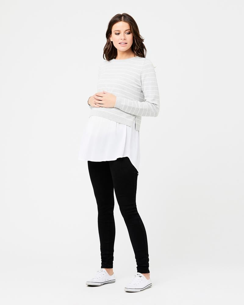 &#39;Sia&#39; Nursing Knit - Silver Marle / White
