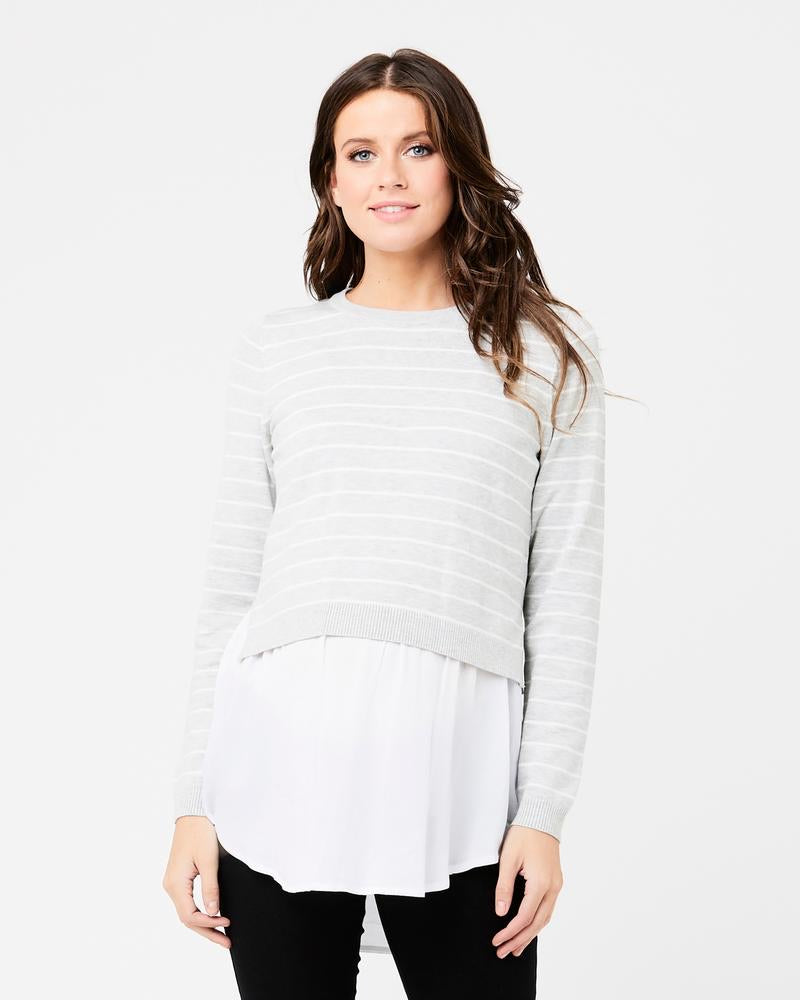 'Sia' Nursing Knit - Silver Marle / White