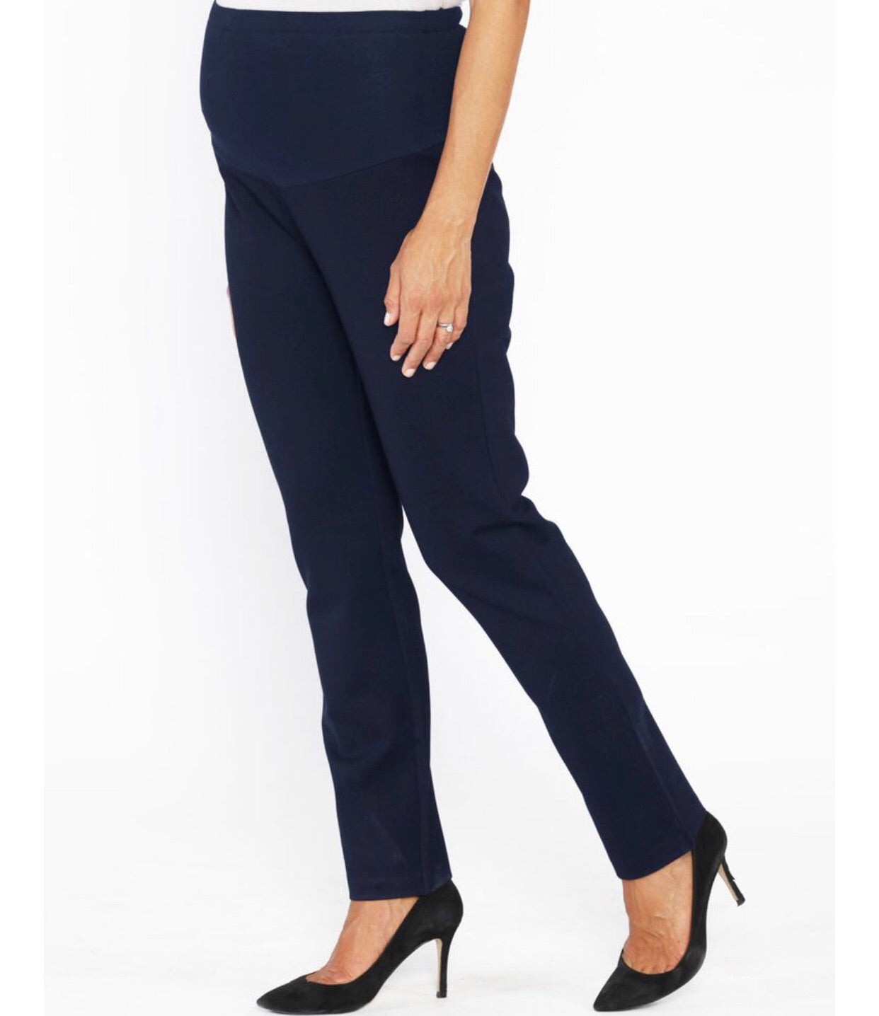 Angel Maternity Straight-Cut Ponti Work Pants - Navy