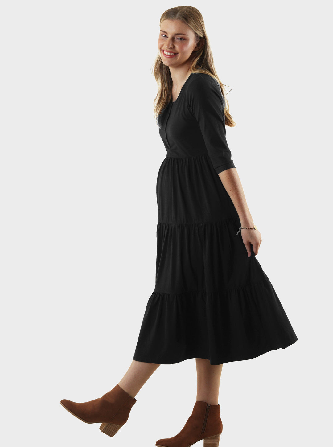 'Bamboo Comfort' Tiered Nursing Dress - Black