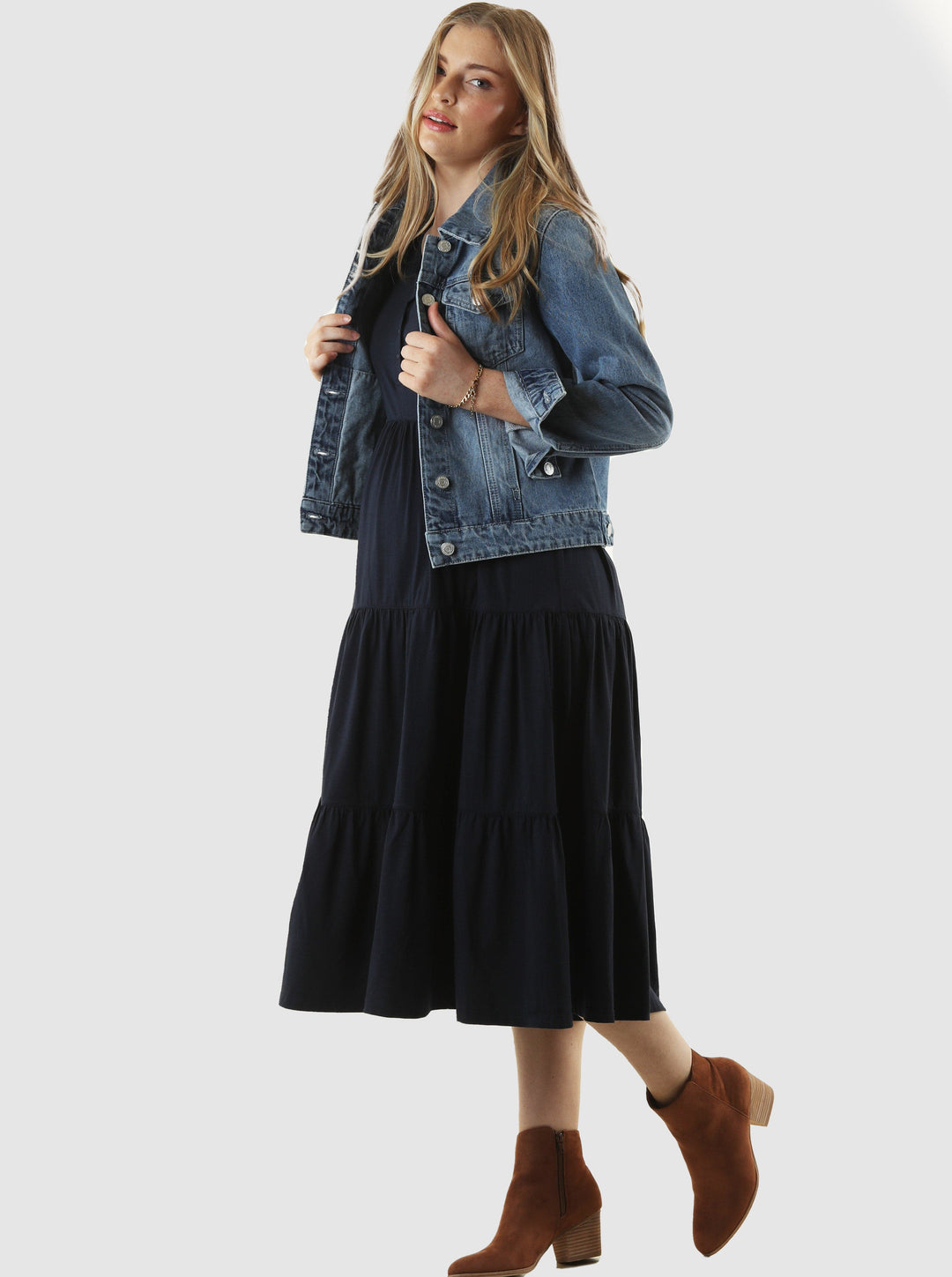 'Bamboo Comfort' Tiered Nursing Dress - Black